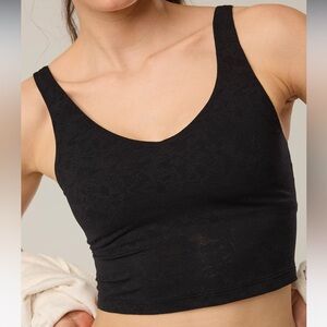 🆕 NWT OFFLINE By Aerie Lace Low Key Longline Sports Bra, Size Large, True Black